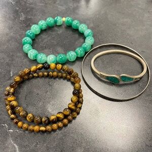 Agate, Tigers Eye, and Silver Bracelet Bundle